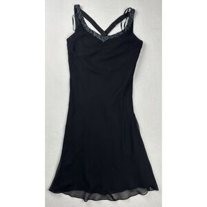 JKARA New‎ York Black Beaded Chiffon Midi Cocktail Dress Size 8